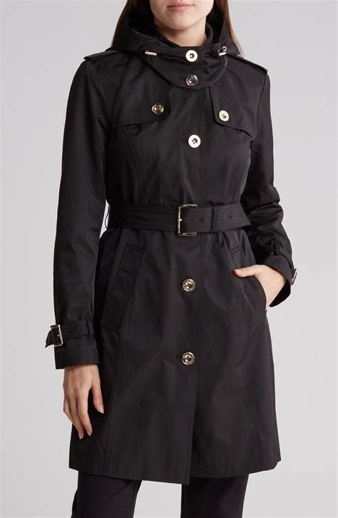 Michael Kors Hooded Belted Trench Coat .